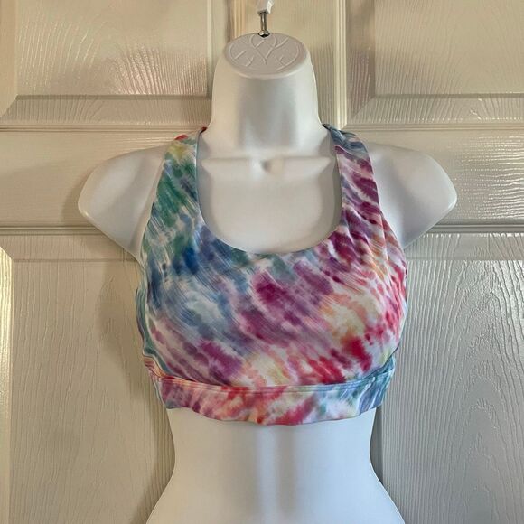 Athleta Small Sports Bra Pastel Tye Dye Open Back Athletic Wear - Picture 2 of 6